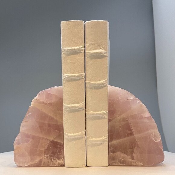 Pink Rose Quartz Crystal Bookends Natural Characteristics Unique Bookshelf (AH) - Picture 4 of 10